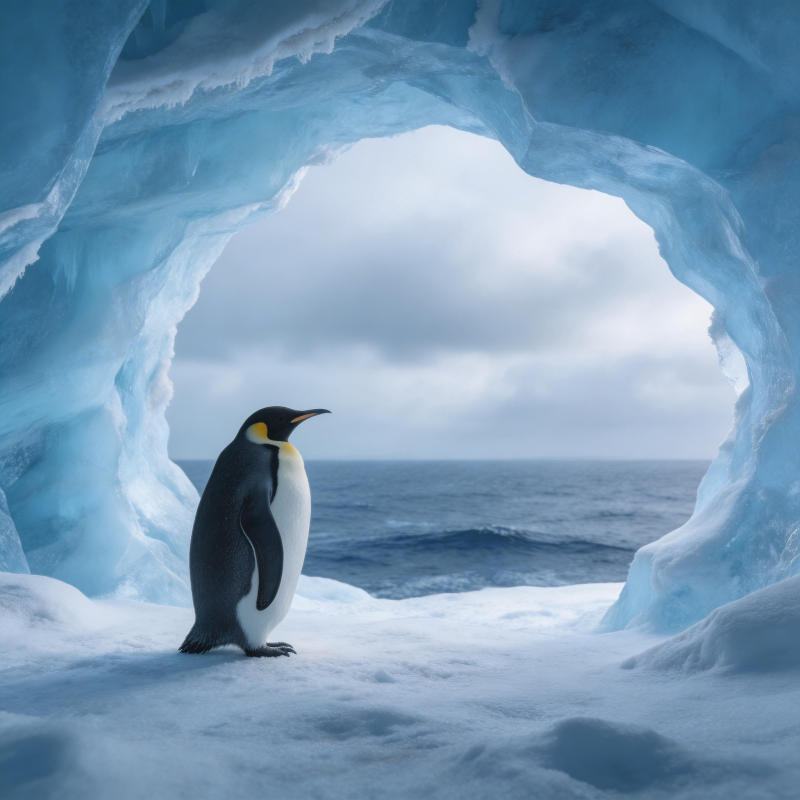 冰洞中的企鹅图片
