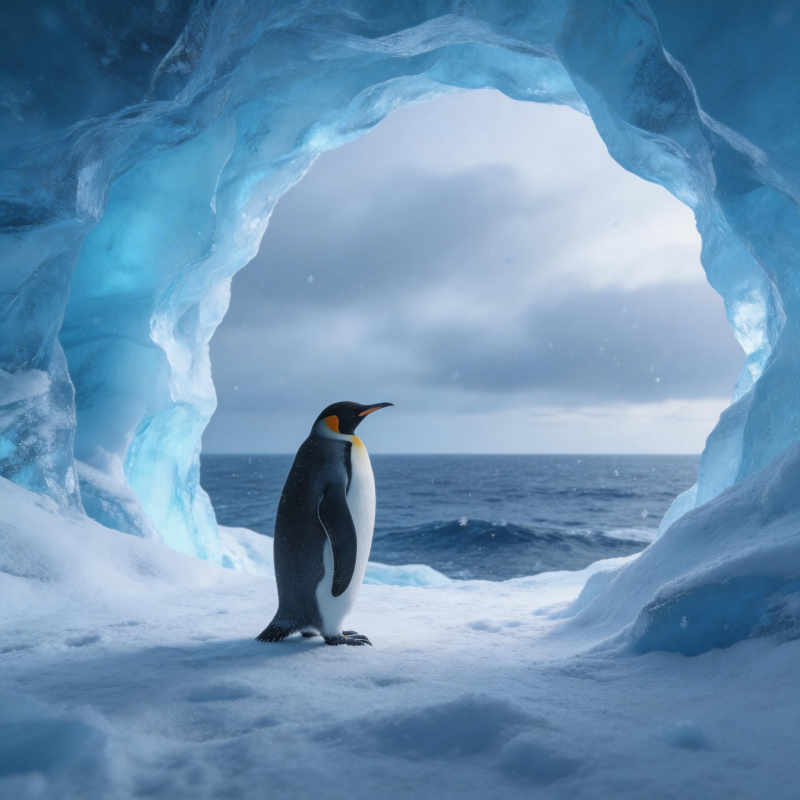 冰洞中的企鹅图片