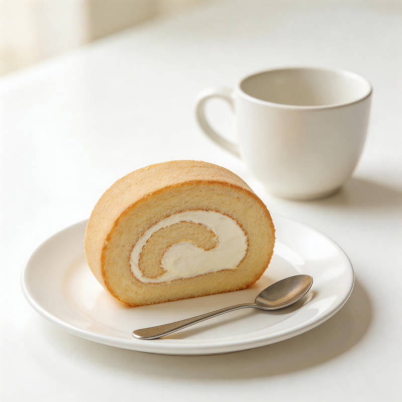 奶油蛋糕卷配咖啡图片