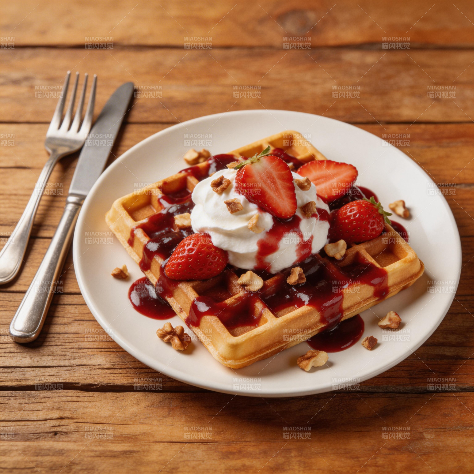 草莓奶油华夫饼图片