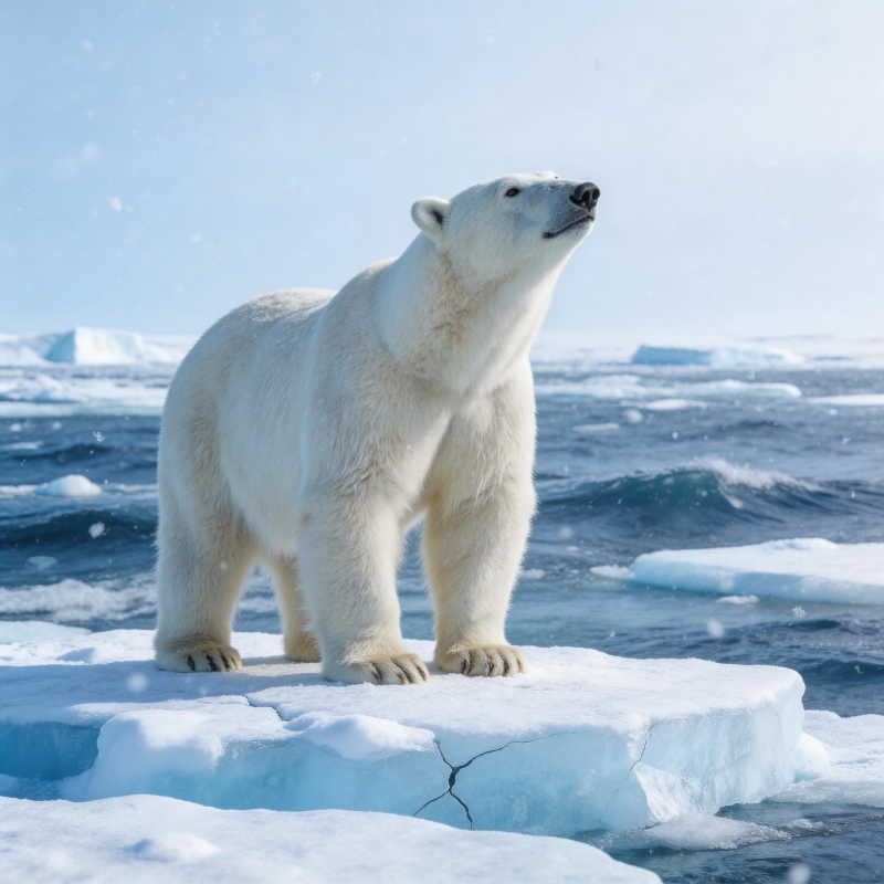 北极熊伫立冰上图片