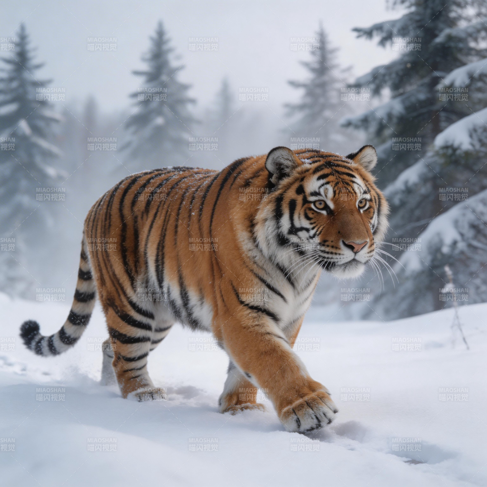雪原虎行图片