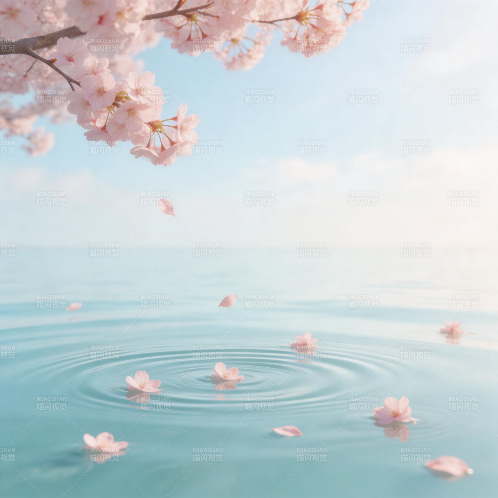 樱花落水 涟漪轻荡图片