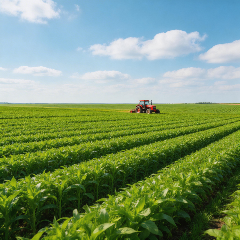 绿野上的红色拖拉机图片