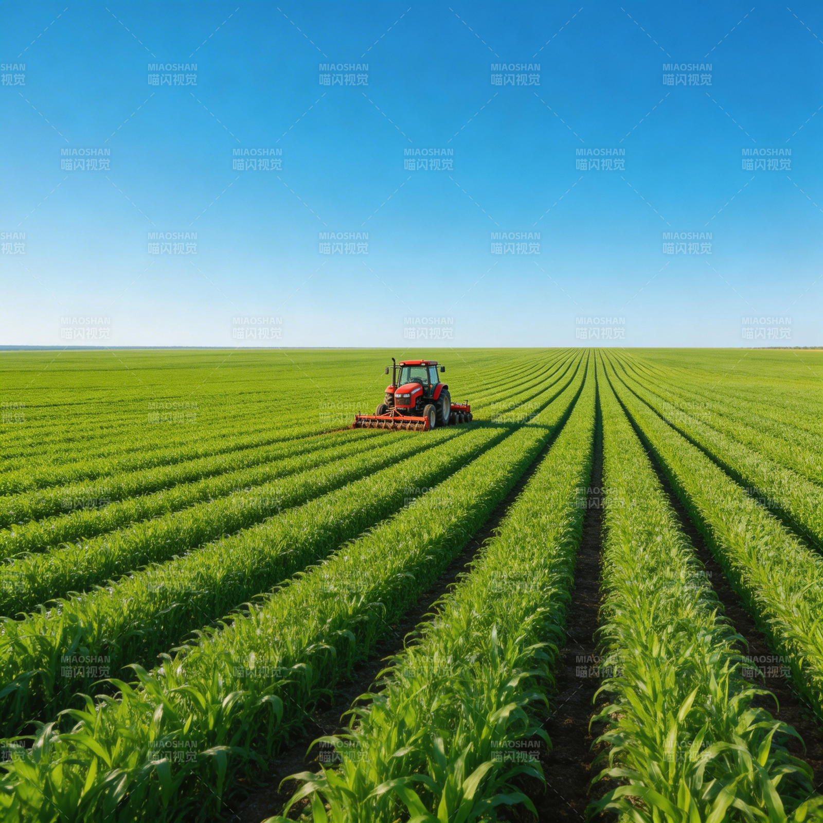 绿野上的红色拖拉机图片