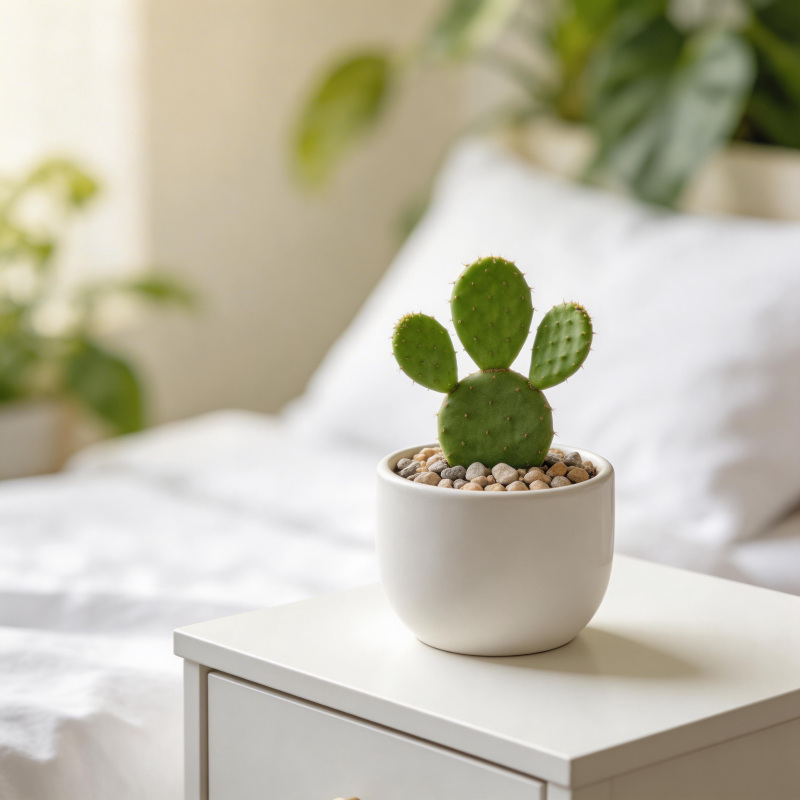 仙人掌盆栽静置床头图片