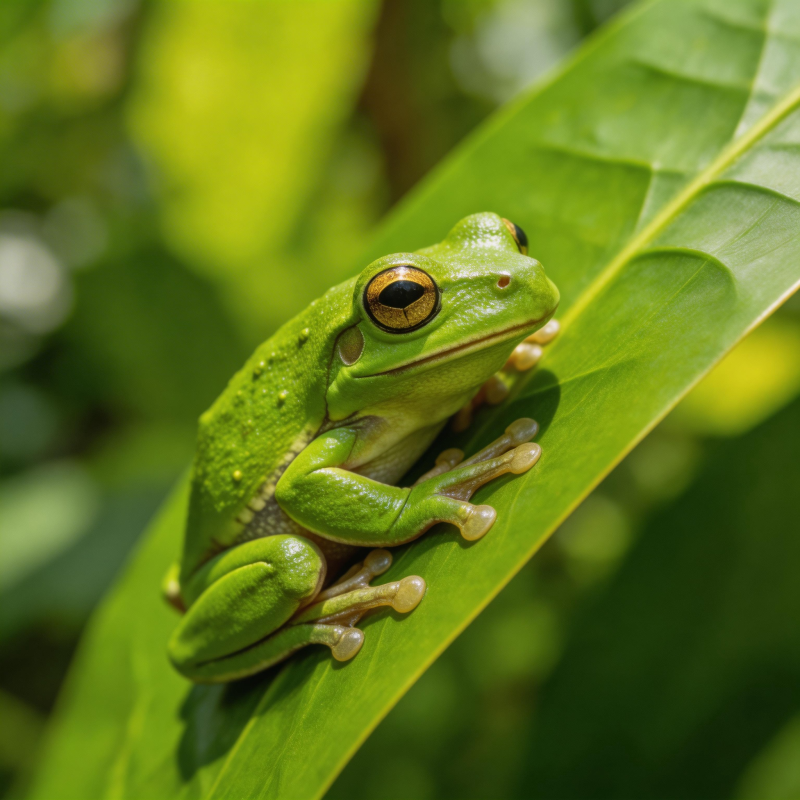 绿蛙栖叶图片