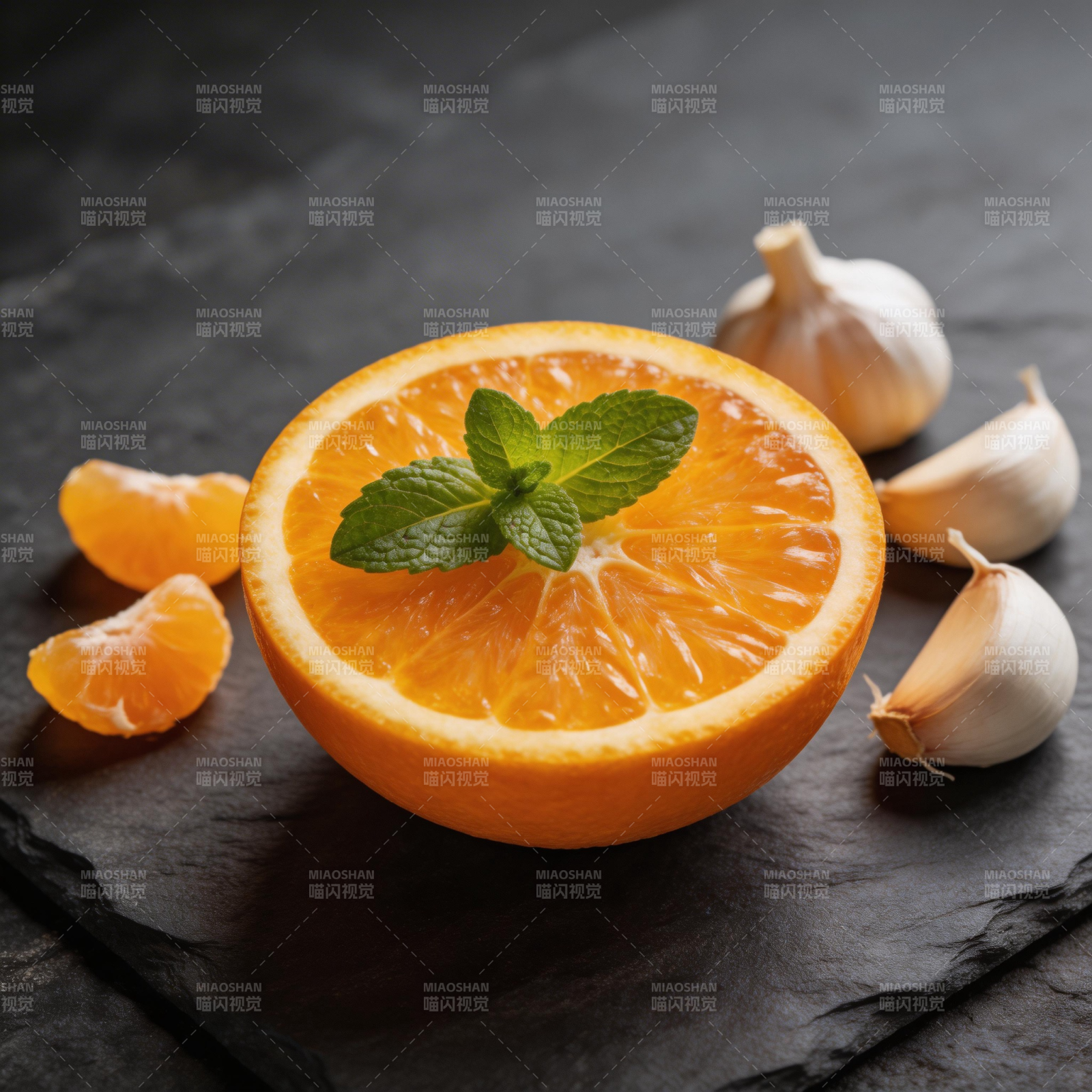 橙香蒜瓣配薄荷图片
