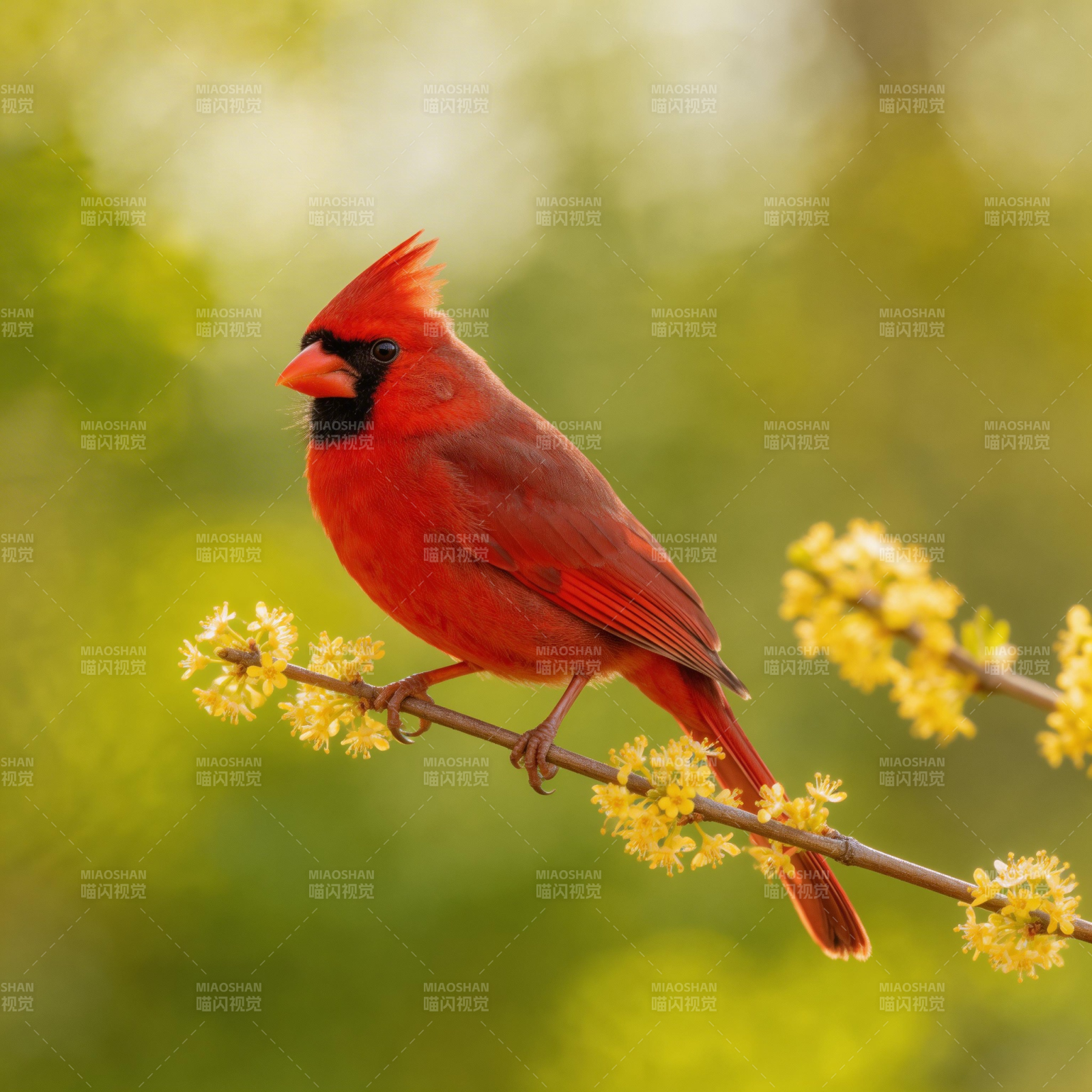 红雀栖枝花间图片