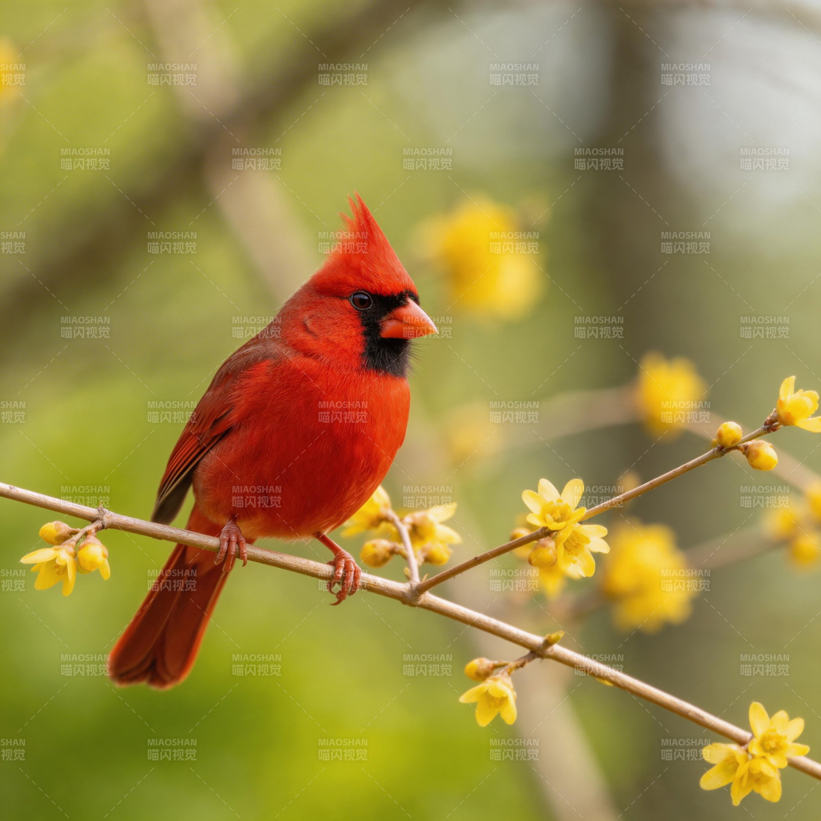 红雀栖枝花间图片