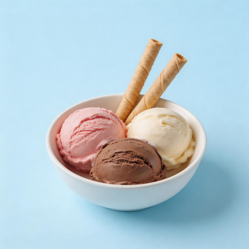 三色冰淇淋配蛋卷图片