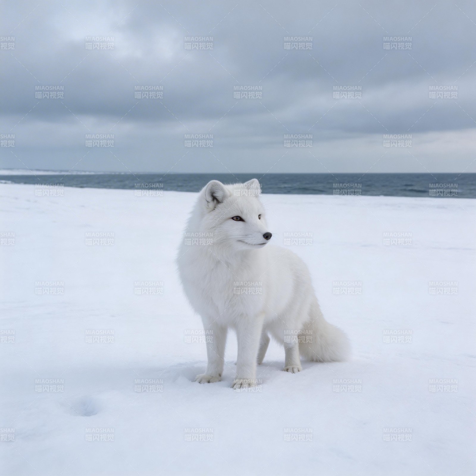 雪狐静立冰原图片