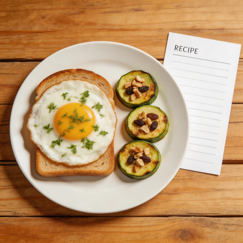 煎蛋吐司配烤西葫芦图片