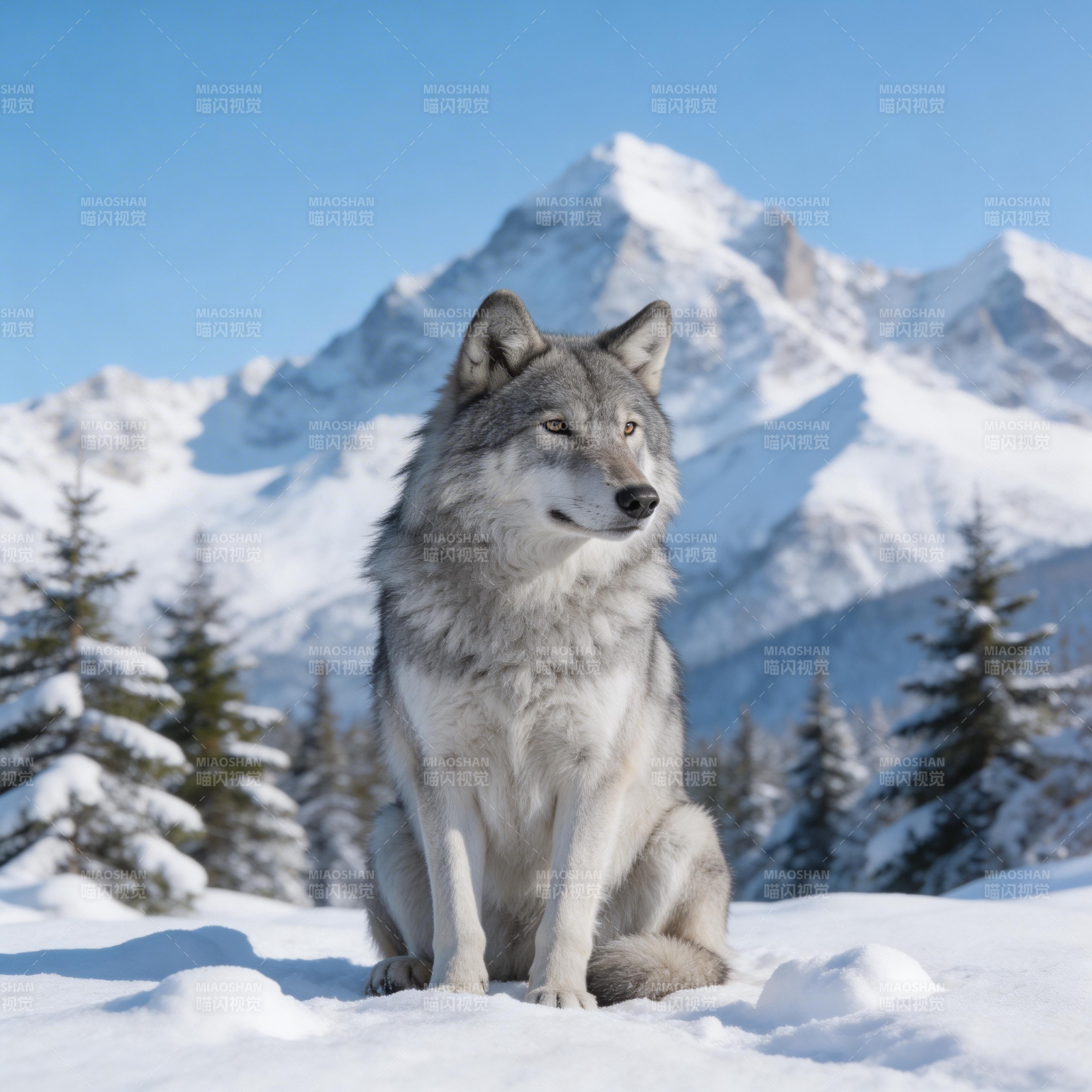 雪原孤狼静坐图片