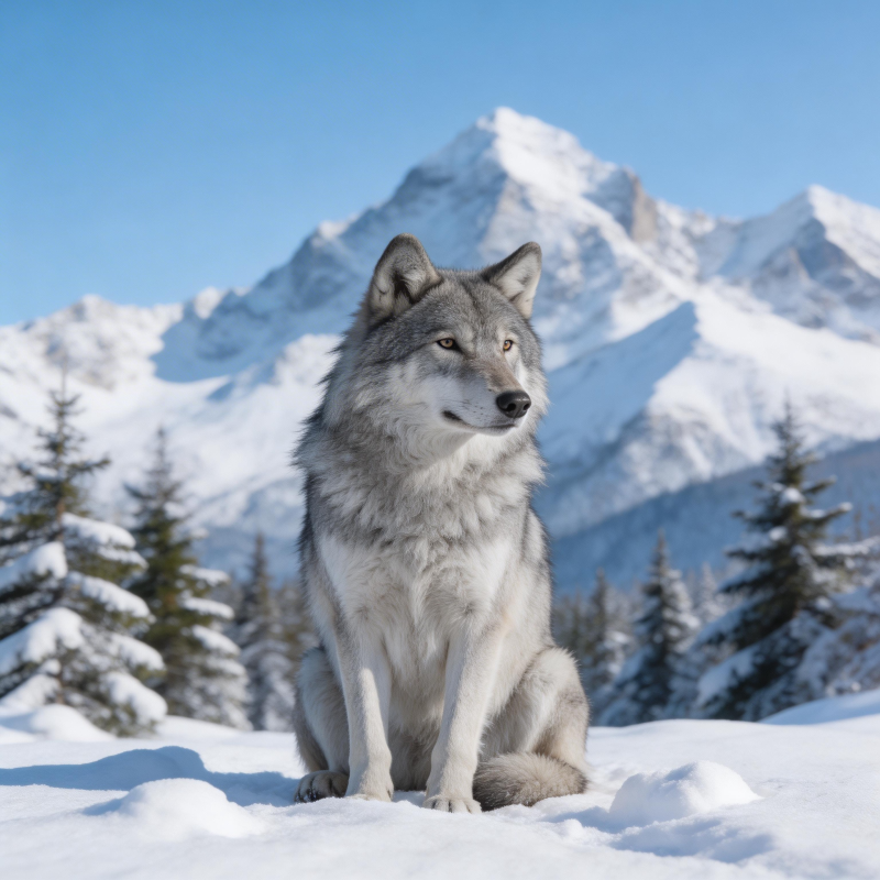 雪原孤狼静坐图片