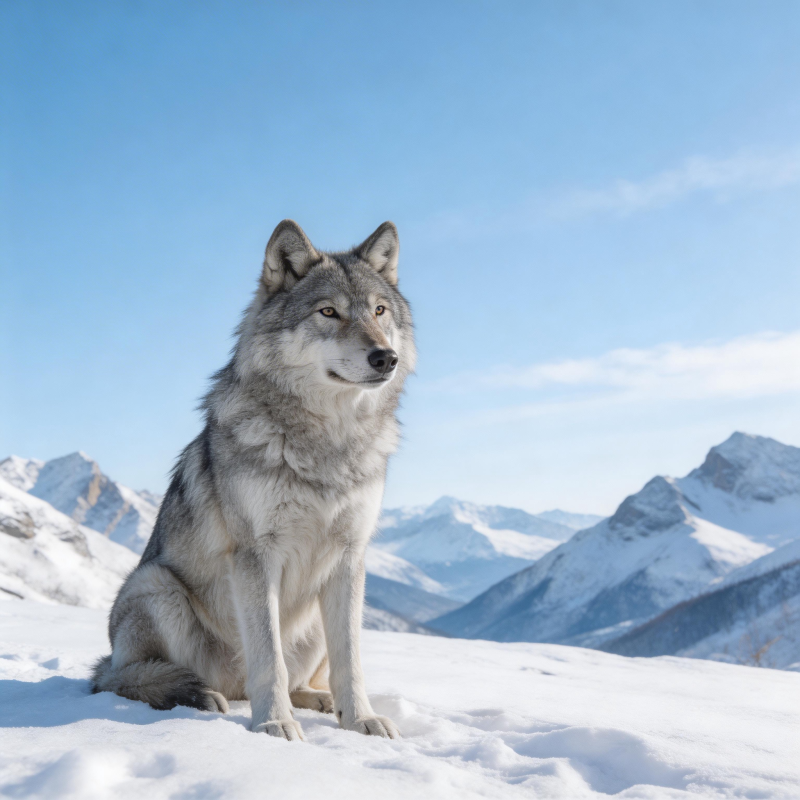 雪原孤狼静坐图片