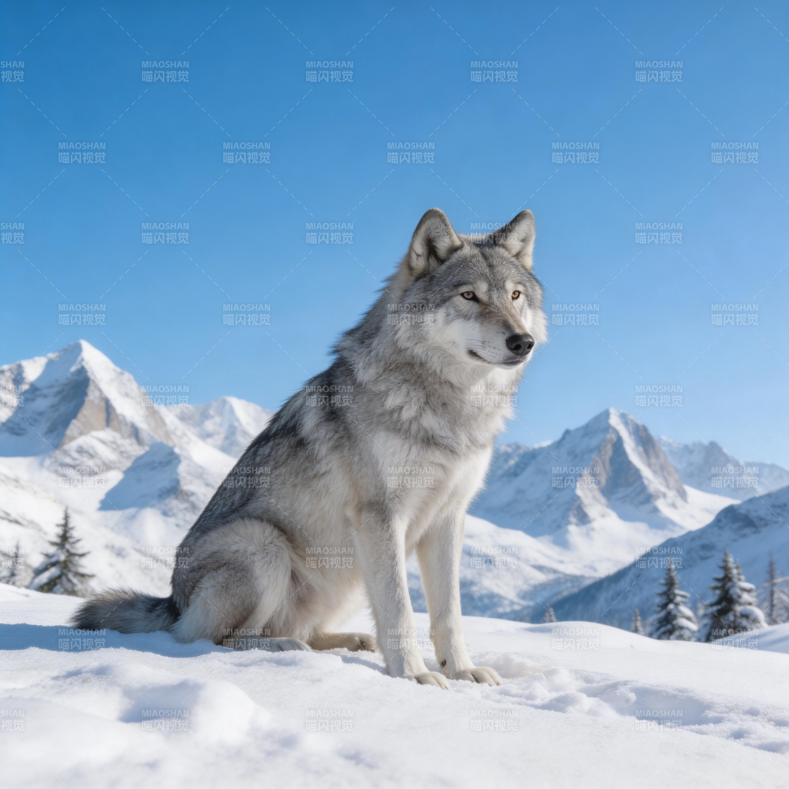 雪原孤狼静坐图片