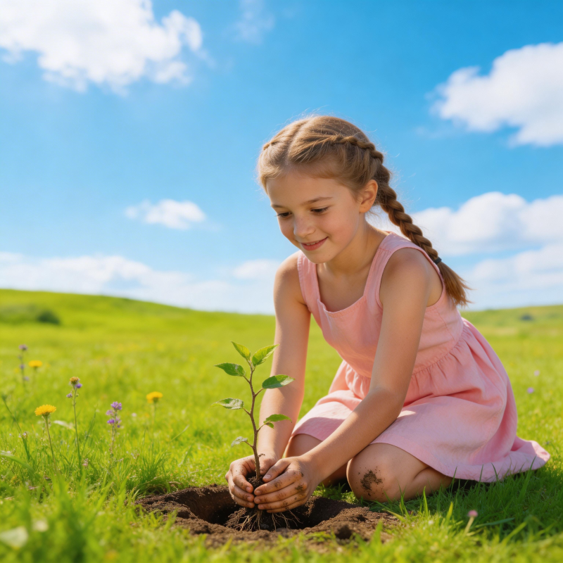 小女孩种树图片