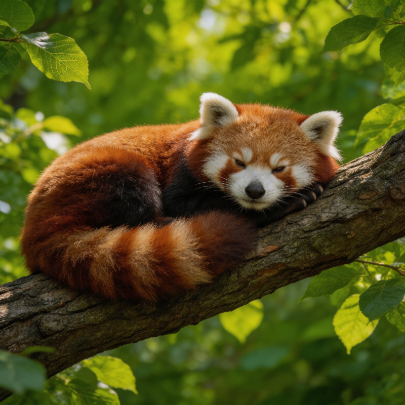 红熊猫树上小憩图片