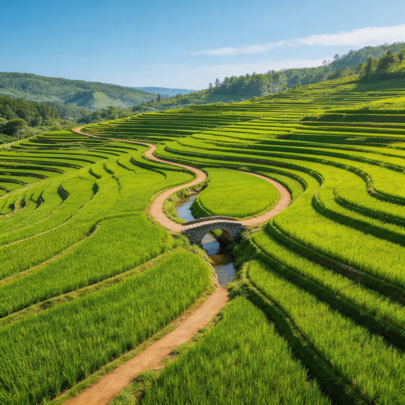 梯田绿浪绕山行图片