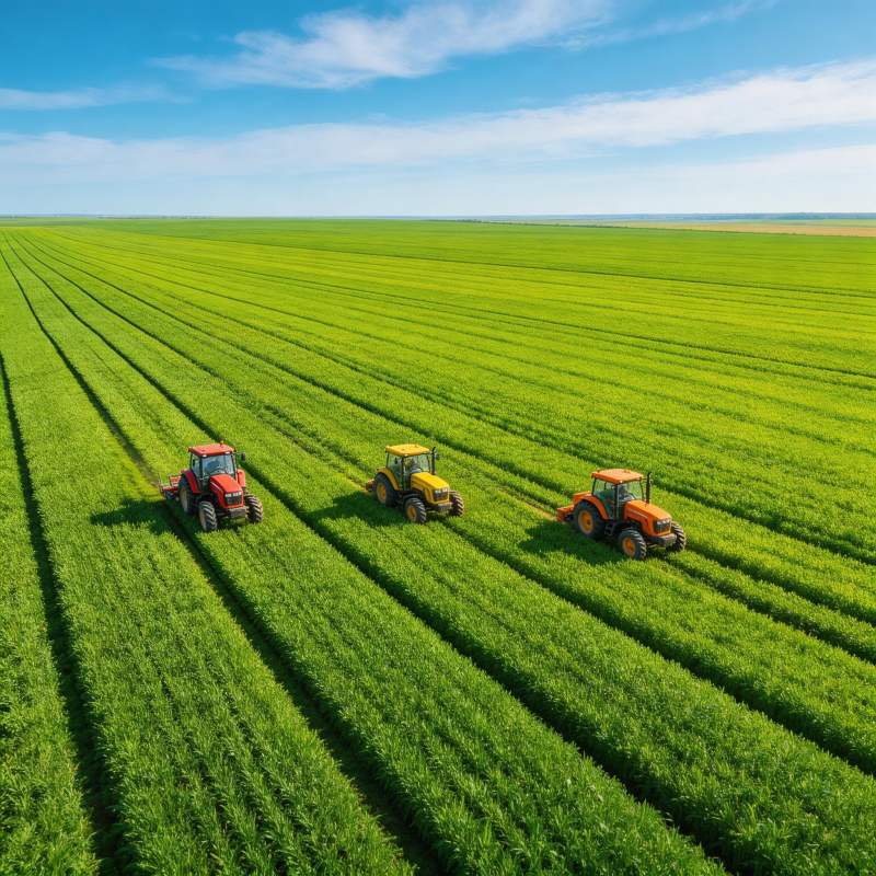 三台拖拉机耕作图片