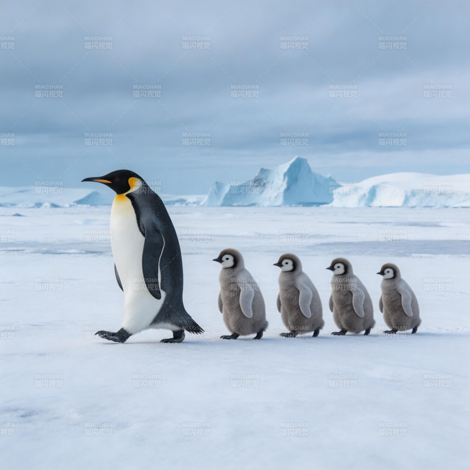 企鹅带娃行冰原图片