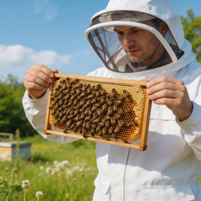 蜂农检查蜂巢图片