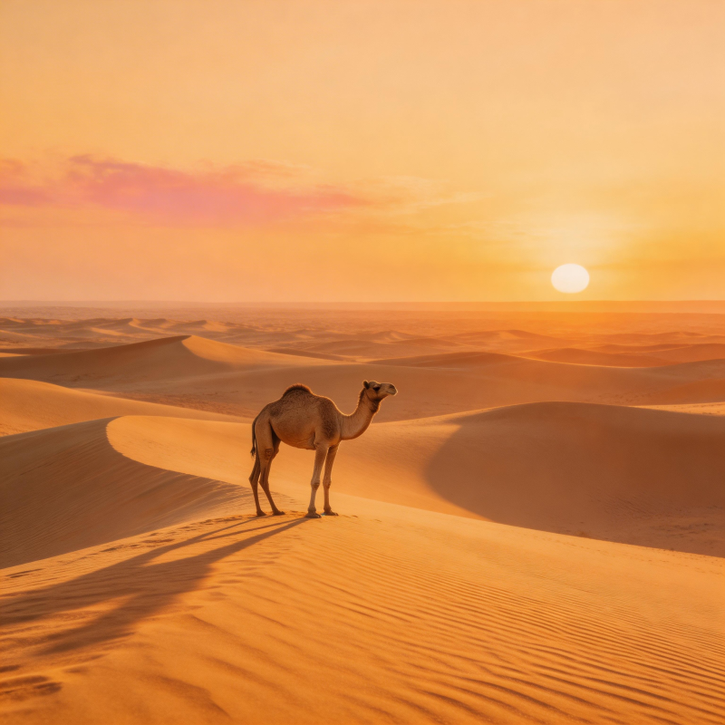 沙漠驼影夕阳图片