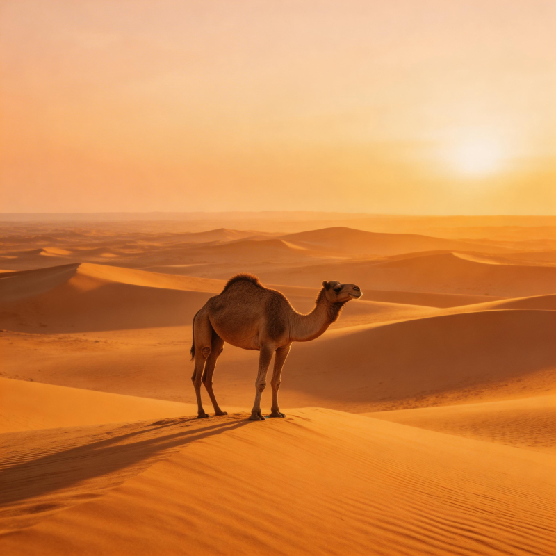 沙漠驼影夕阳图片