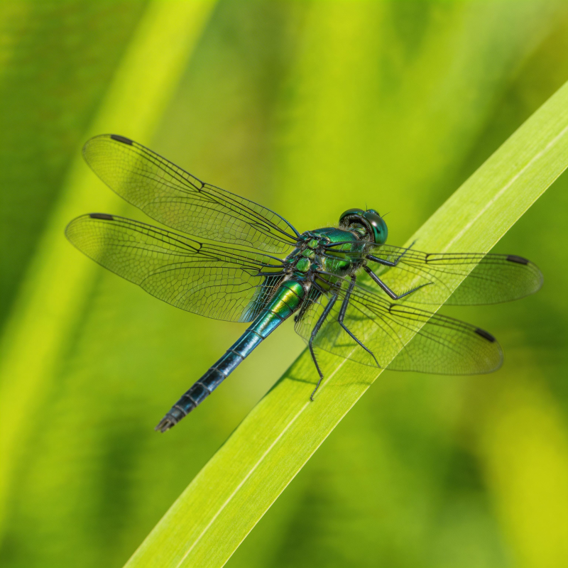 翠色蜻蜓栖叶上图片