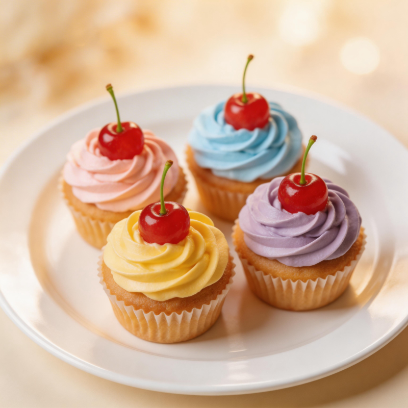 四色樱桃纸杯蛋糕图片