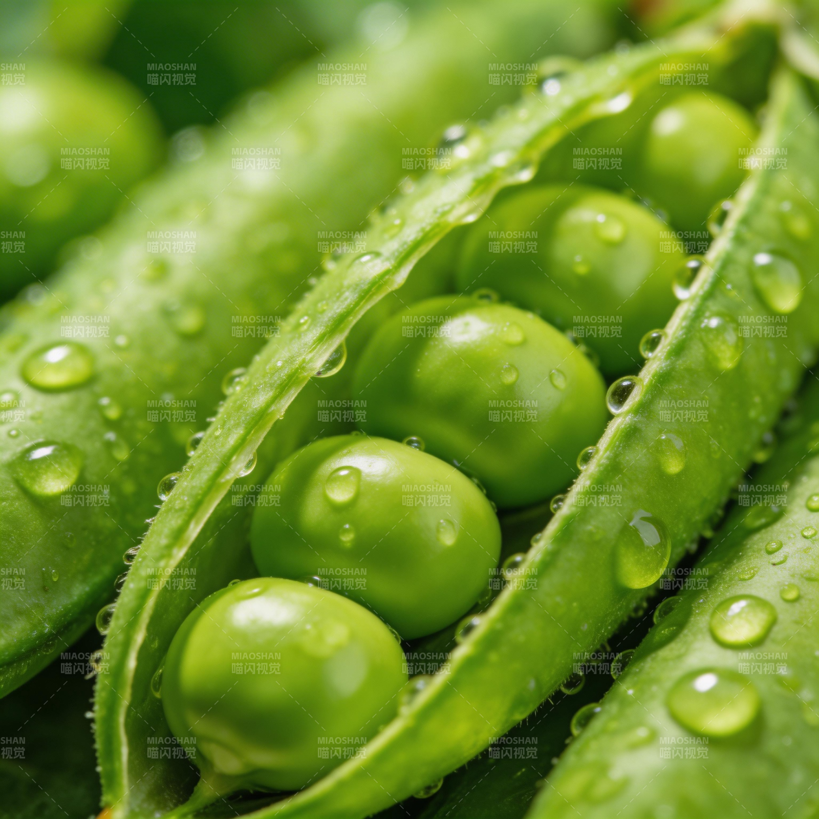 晶莹豌豆 水珠点缀图片