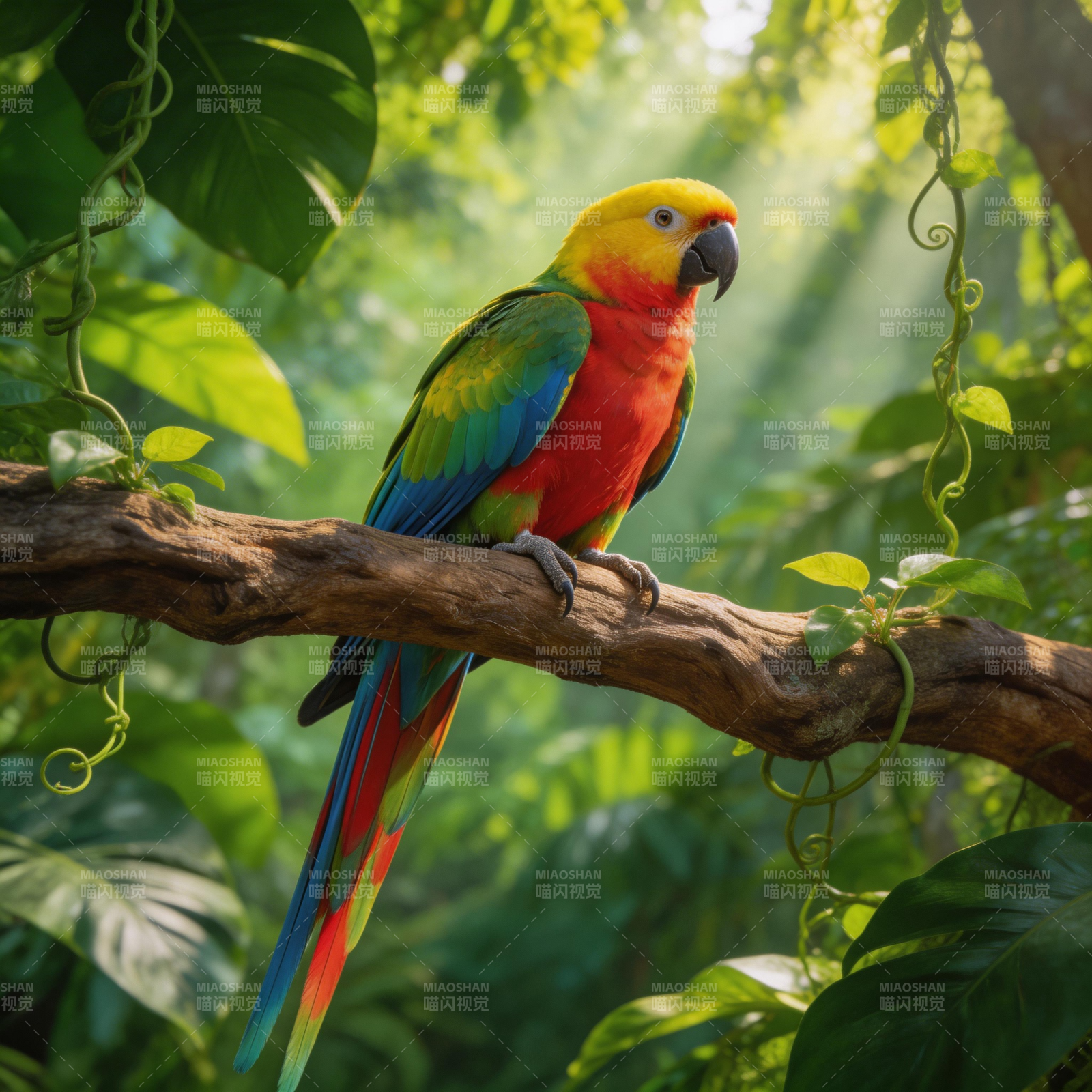 彩鹦栖枝 绿意盎然图片