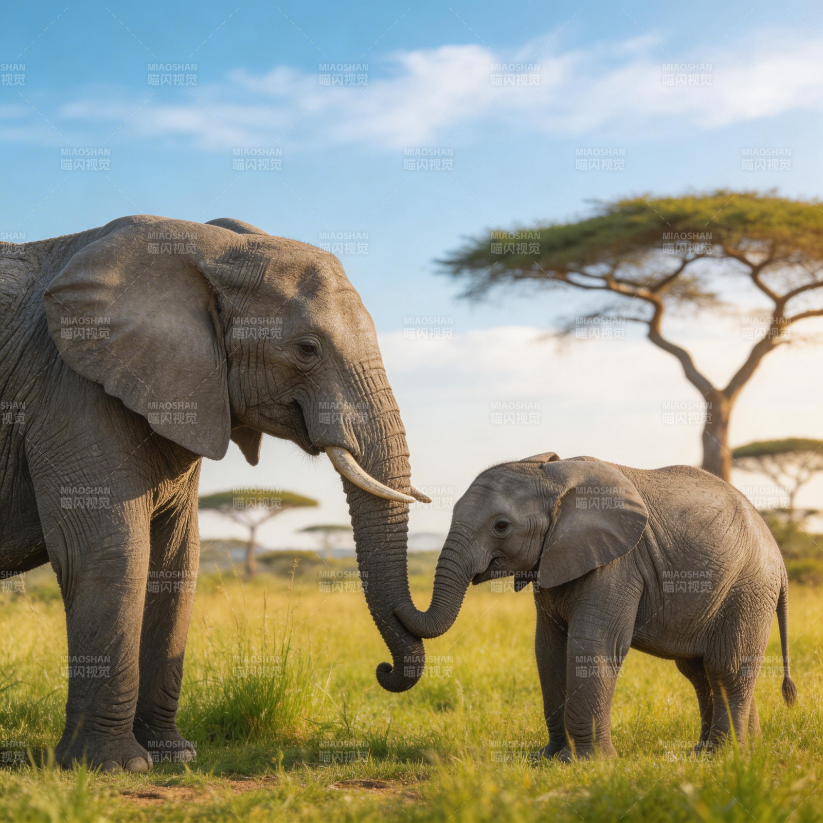 母象与小象草原相伴图片