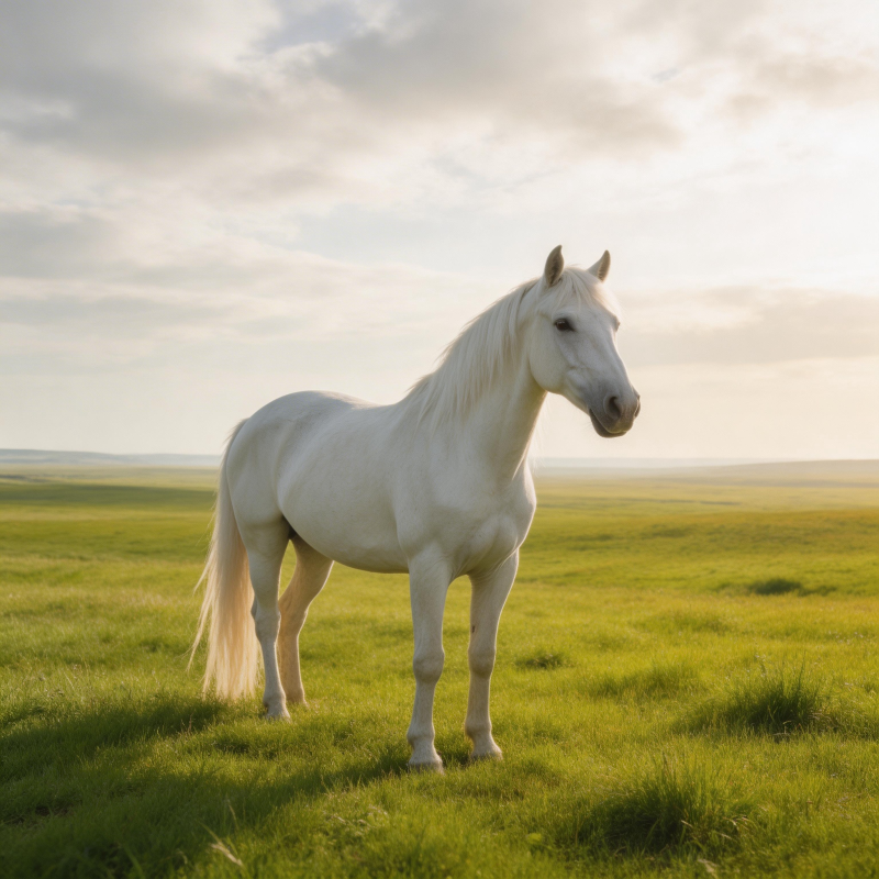 白骏马草原伫立图片
