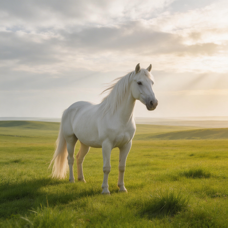 白骏马草原晨光图片