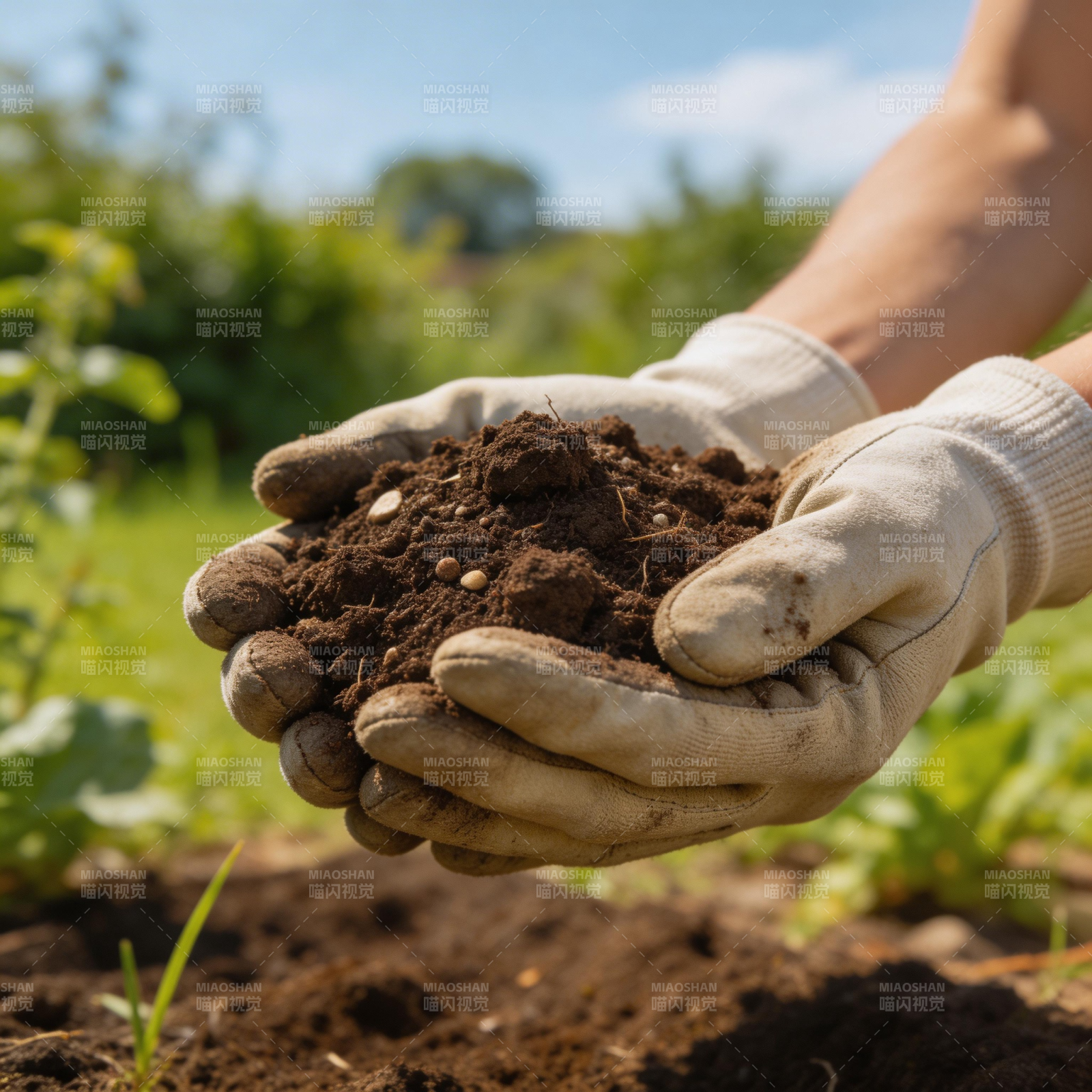 双手捧土 绿意盎然图片