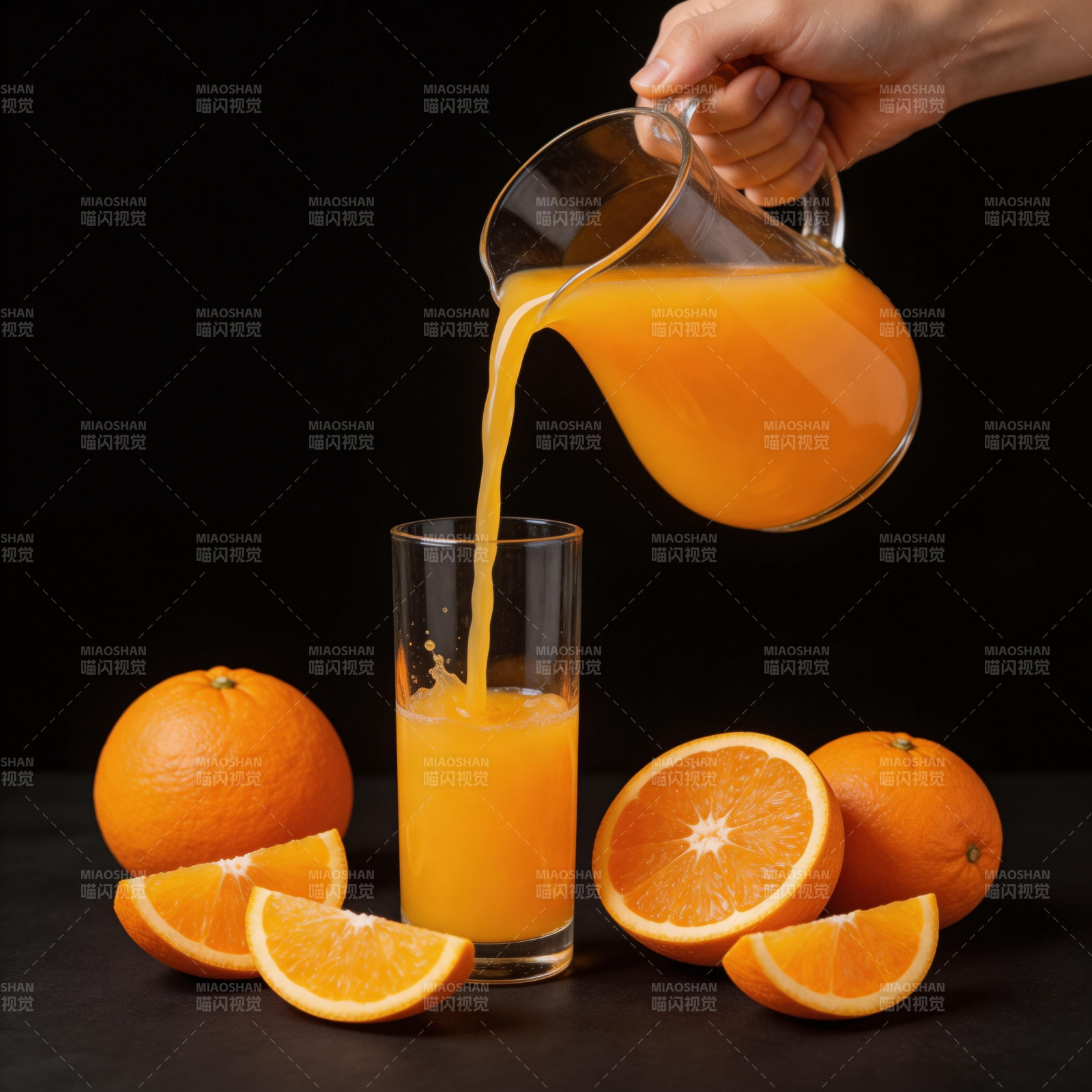 鲜橙汁倒入杯中图片
