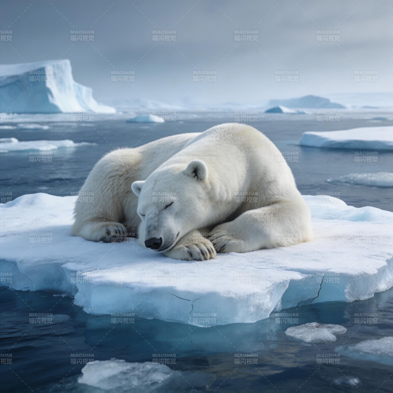 北极熊静卧冰上图片