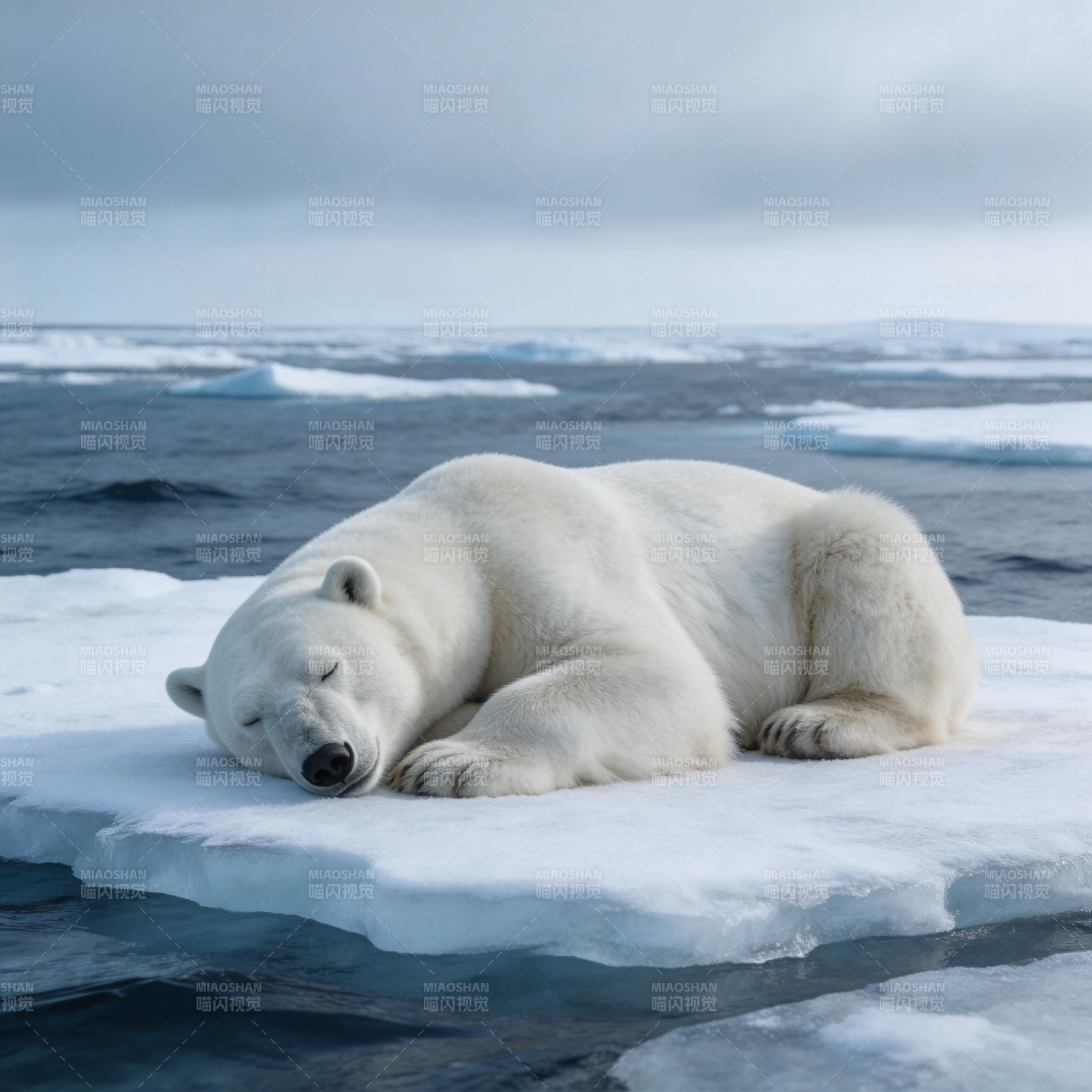 北极熊安睡冰上图片