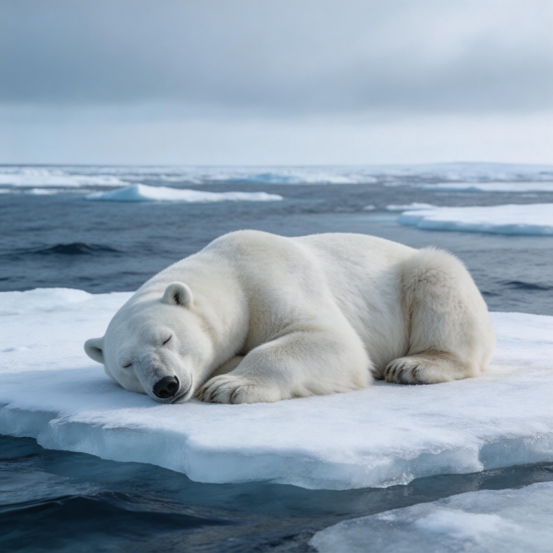 北极熊安睡冰上图片