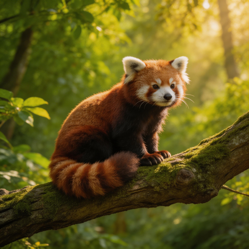 红熊猫栖息树梢图片