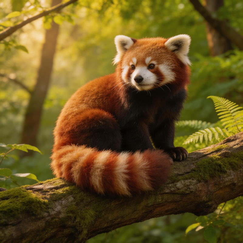 红熊猫栖息树梢图片