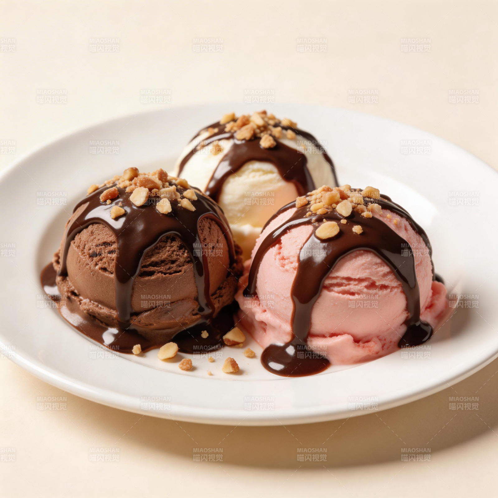 三色冰淇淋拼盘图片
