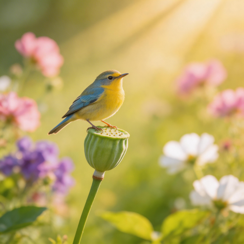 花间小鸟栖息图片