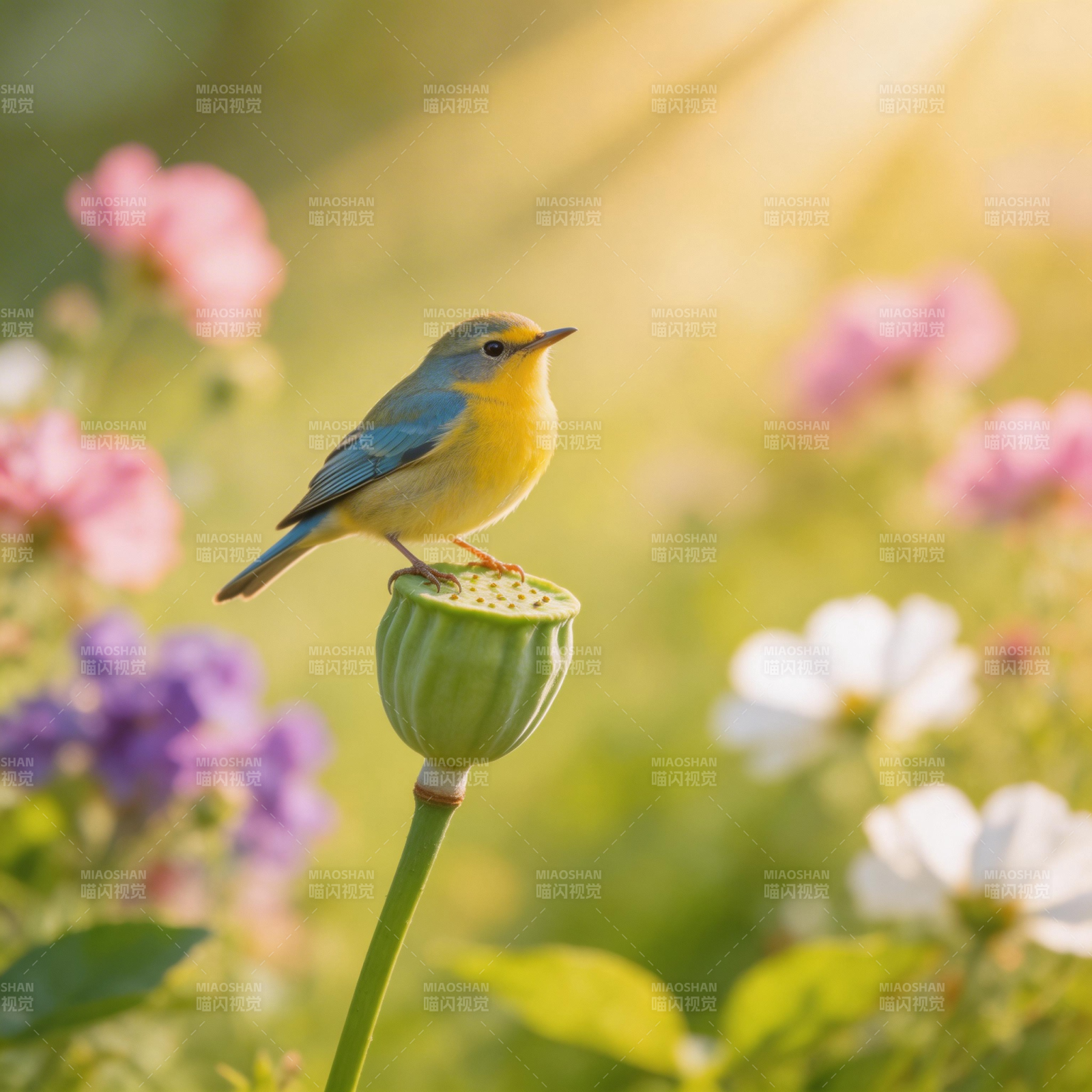 花间小鸟栖息图片