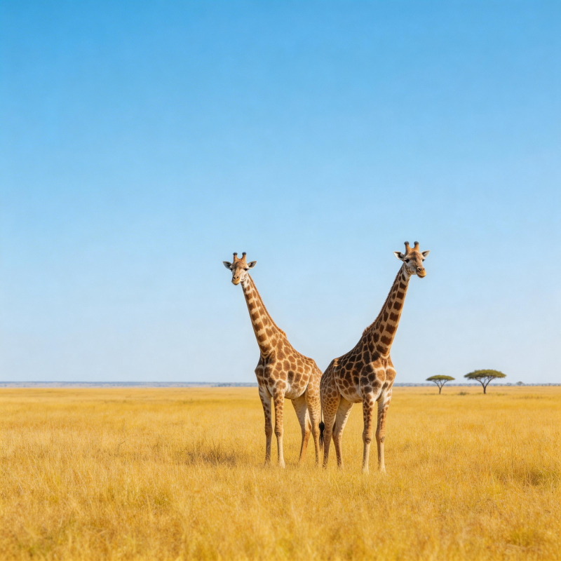 草原上的两只长颈鹿图片