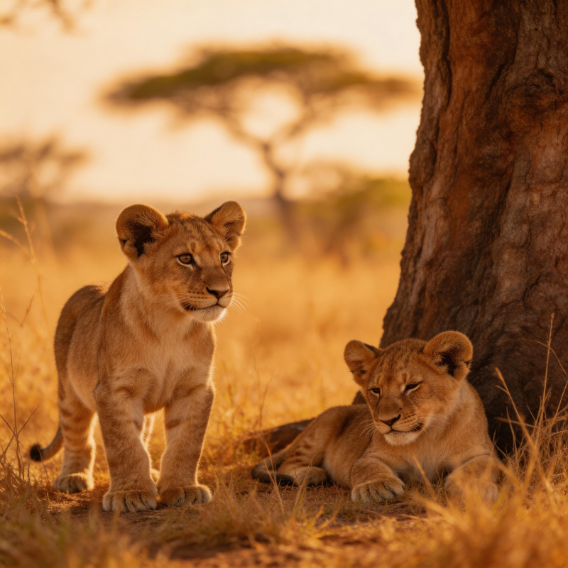 狮幼崽树下休憩图片