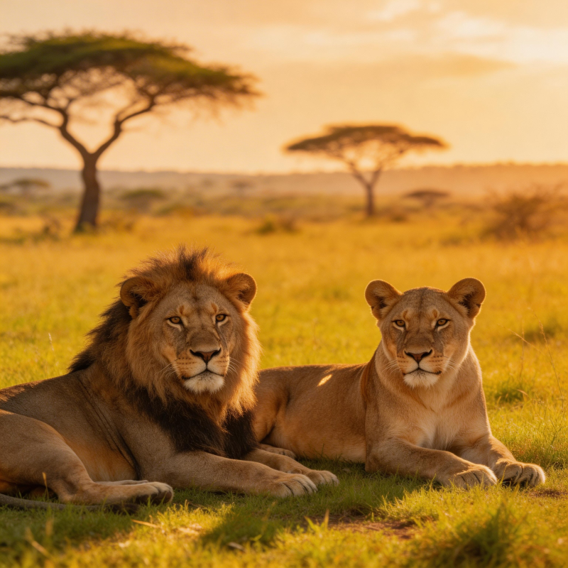 草原双狮静卧图片