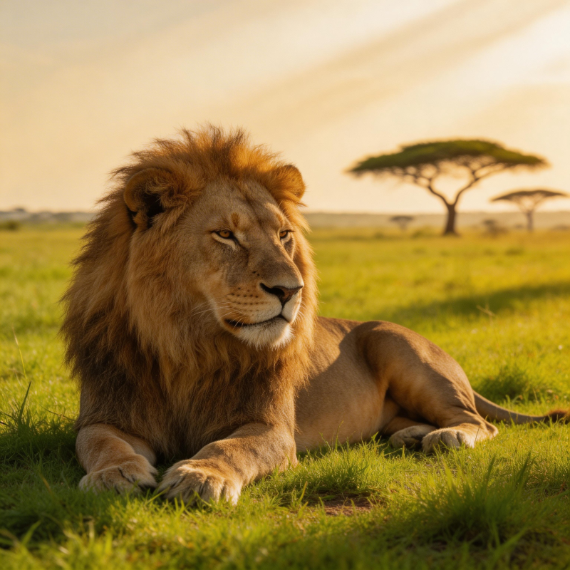 草原雄狮静卧图片